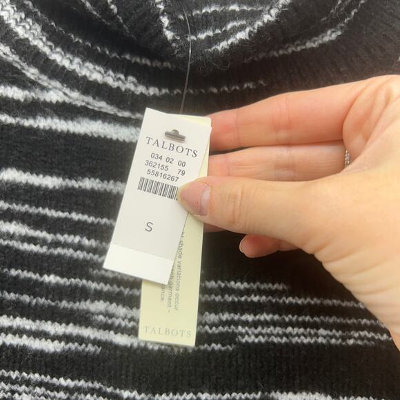 NEW T by Talbots Black White Wool Blend Mock Neck Knit Sweater Small Cozy Winter - Picture 6 of 8